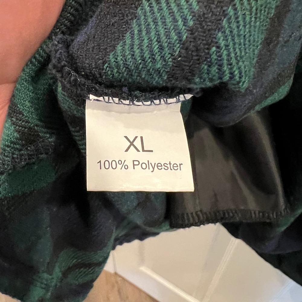 Green Navy Plaid Black Watch Midi Skirt XL Pockets Elastic Waist A-Line Fleece - Picture 8 of 12